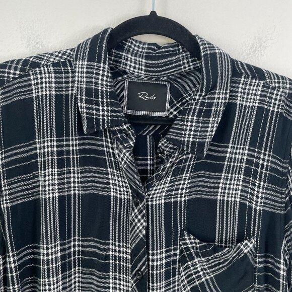 Rails Womens Medium Plaid Long Sleeve Button Up Shirt Black White Flannel Top - Picture 2 of 7